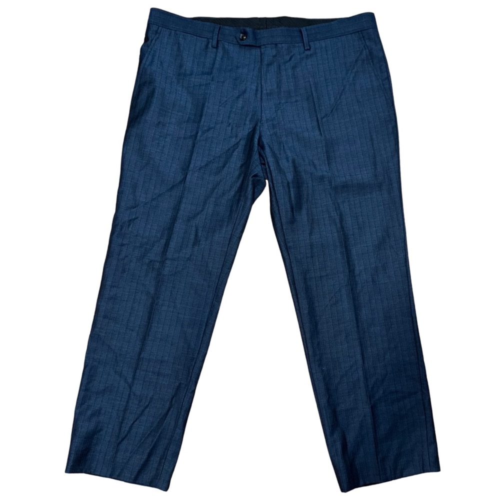‘Carven’ navy blue pinstripe wool straight-leg trousers with - 39” waist